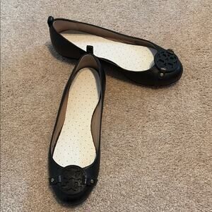 Tory Burch Black Flats with Logo Detail